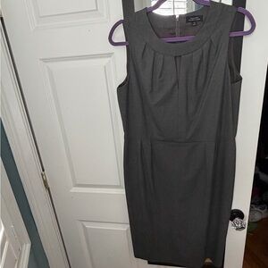 Tahari ASL Charcoal Pleated Neck Sleeveless Sheath Dress